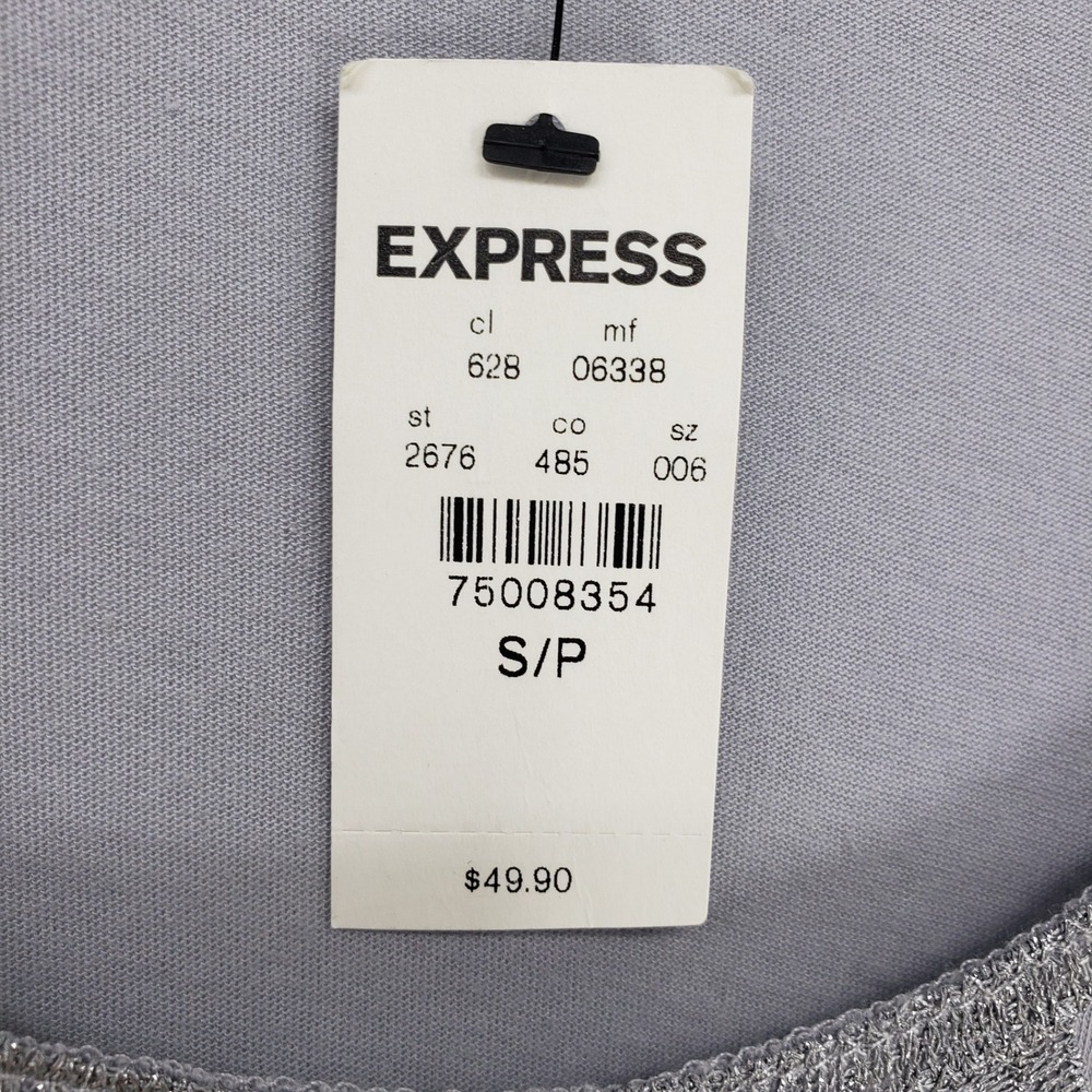 Express Metallic Crochet Tank Top Women Small Silver Scoop Neck Sleeveless New - Picture 4 of 9